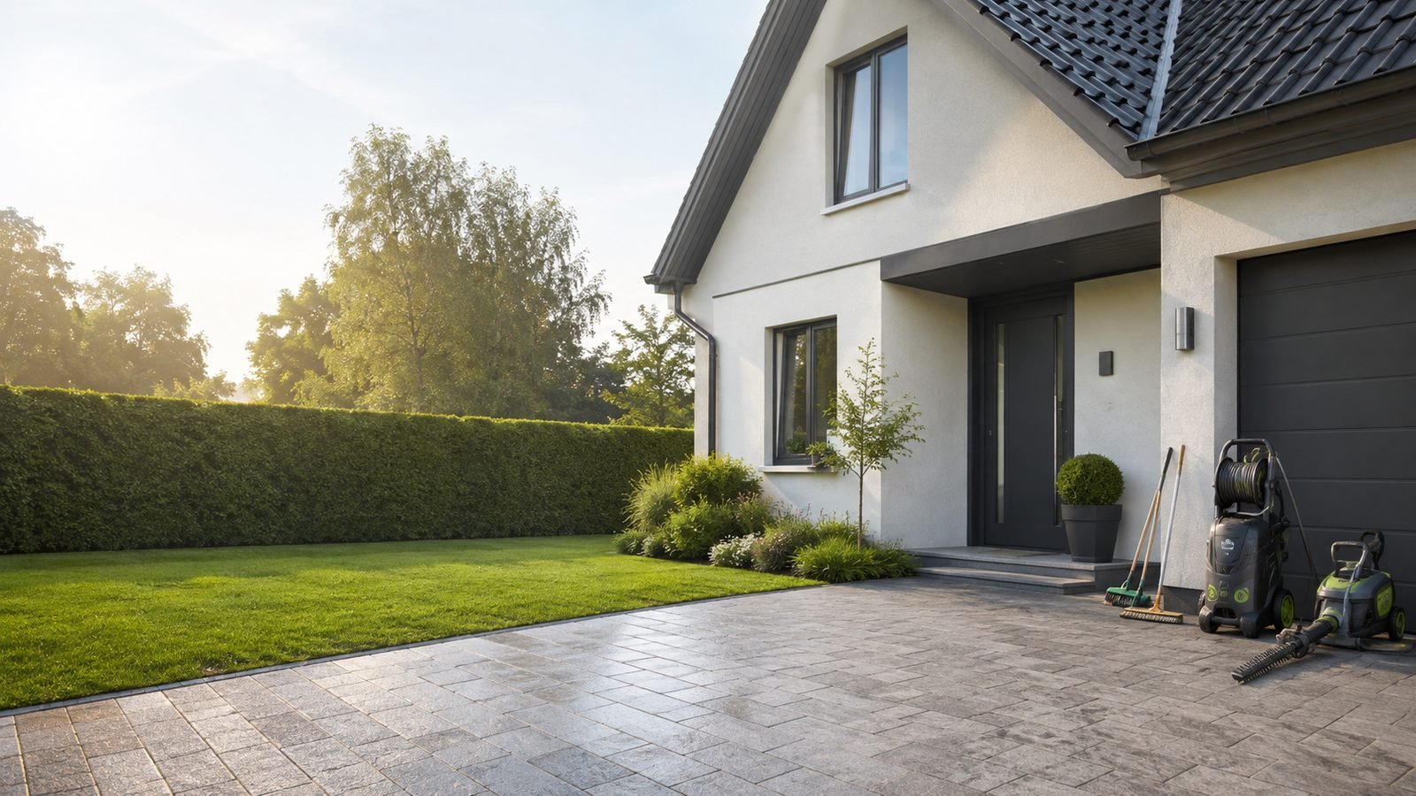 Modernes Wohnhaus mit gepflegtem Eingangsbereich